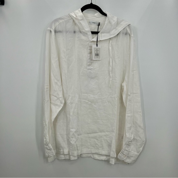 NWT Onia Men's Kai Linen Hooded Popover Shirt Top Off White Size XL Kaftan - Picture 2 of 9